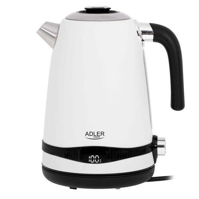 Bouilloire, Vintage, 1,7 L, sans BPA, Contrôle de Température, Inox., sans Fil Adler AD1295 2200W Blanc 39242