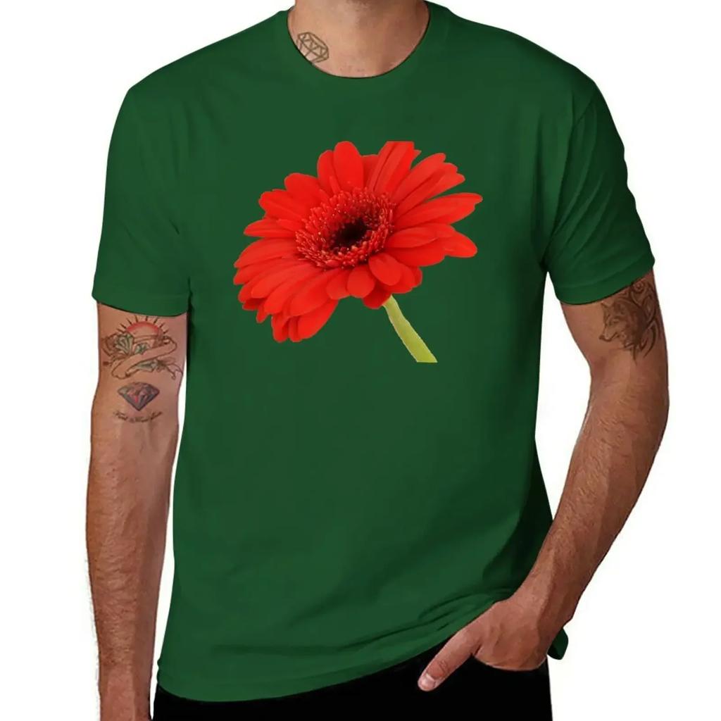 Red Gerbera Daisy T-Shirt Kawaii Clothes Heavyweights Cute Tops Mens Clothing