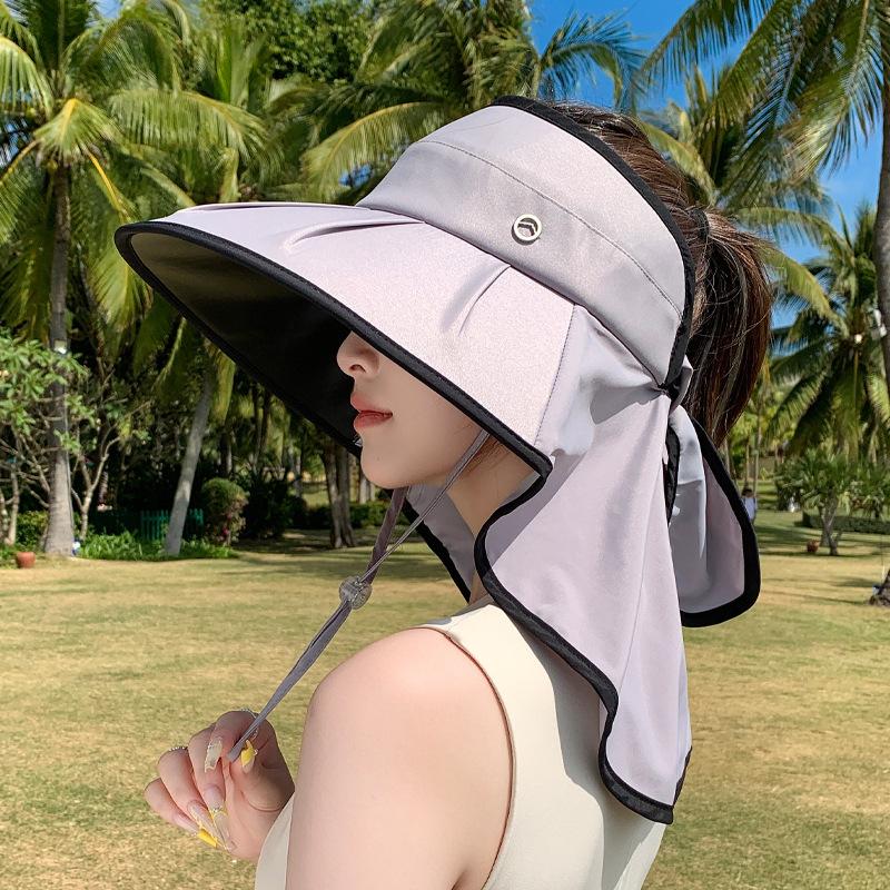 Summer Colored Glue Big Brim Sun Hat Children Outdoor Shawl Neck Protector Empty Top Sun Protection Hat Seaside Outing Bucket Hat