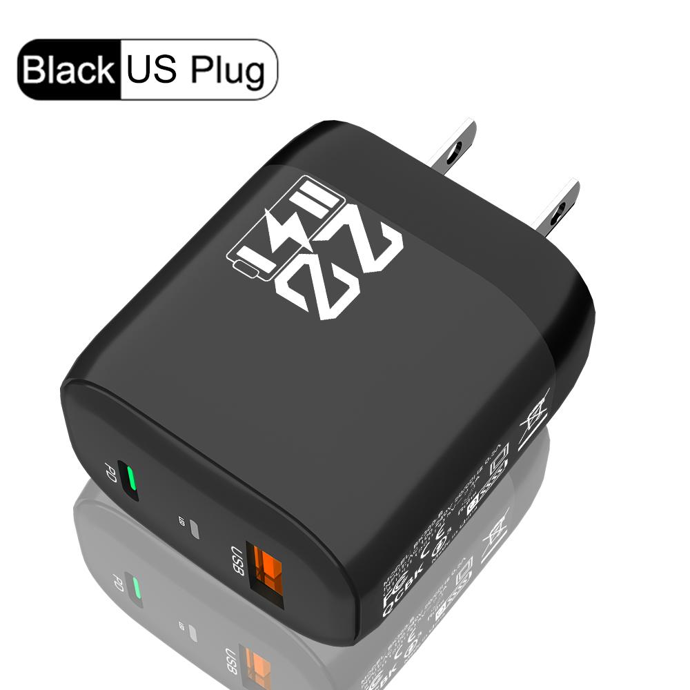 

Адаптер для зарядки телефона PD Type C для iPhone Samsung Huawei Xiaomi 2.4A 2 порта USB настенное зарядное устройство US Plug чёрный