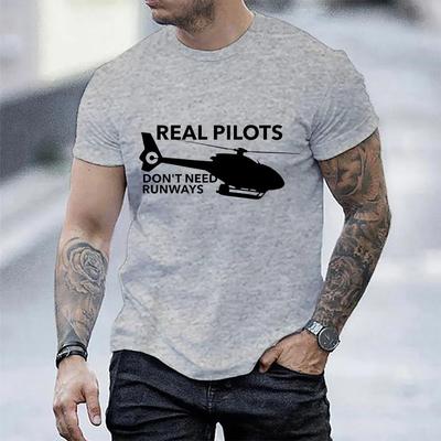 T-Shirt für Herren, echte Piloten brauchen keine Start- und Landebahnen, Hubschrauberpilot-Aufdruck, Herrenbekleidung, kurzärmelig, T-Shirt, Oberteil, lockeres T-Shirt für Männer