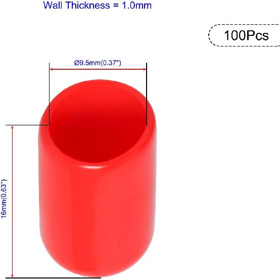 

100PCS ID9.5mm(3/8 ) red PVC Rubber end caps, Vinyl Flexible end caps, Round Pipe end caps, Bolt Thread Protector Safety caps Φ15.0MM