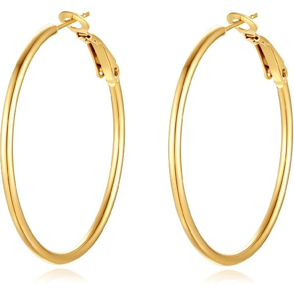4 Pairs Silver Gold Hoop Earrings for Women | 14K Gold Plated Hoop Earrings Set Hypoallergenic Earring Lightweight Dangle Earrings Set