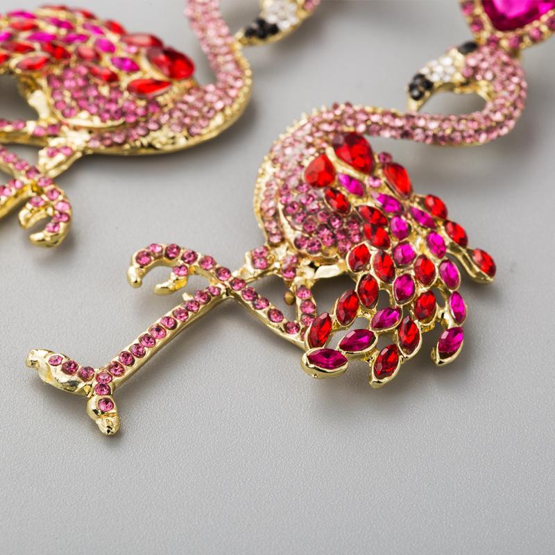 Kolczyki damskie Spersonalizowane kolczyki flamingi Długie kolczyki z kryształkami w stylu retro Przesadne kolczyki ze stopu