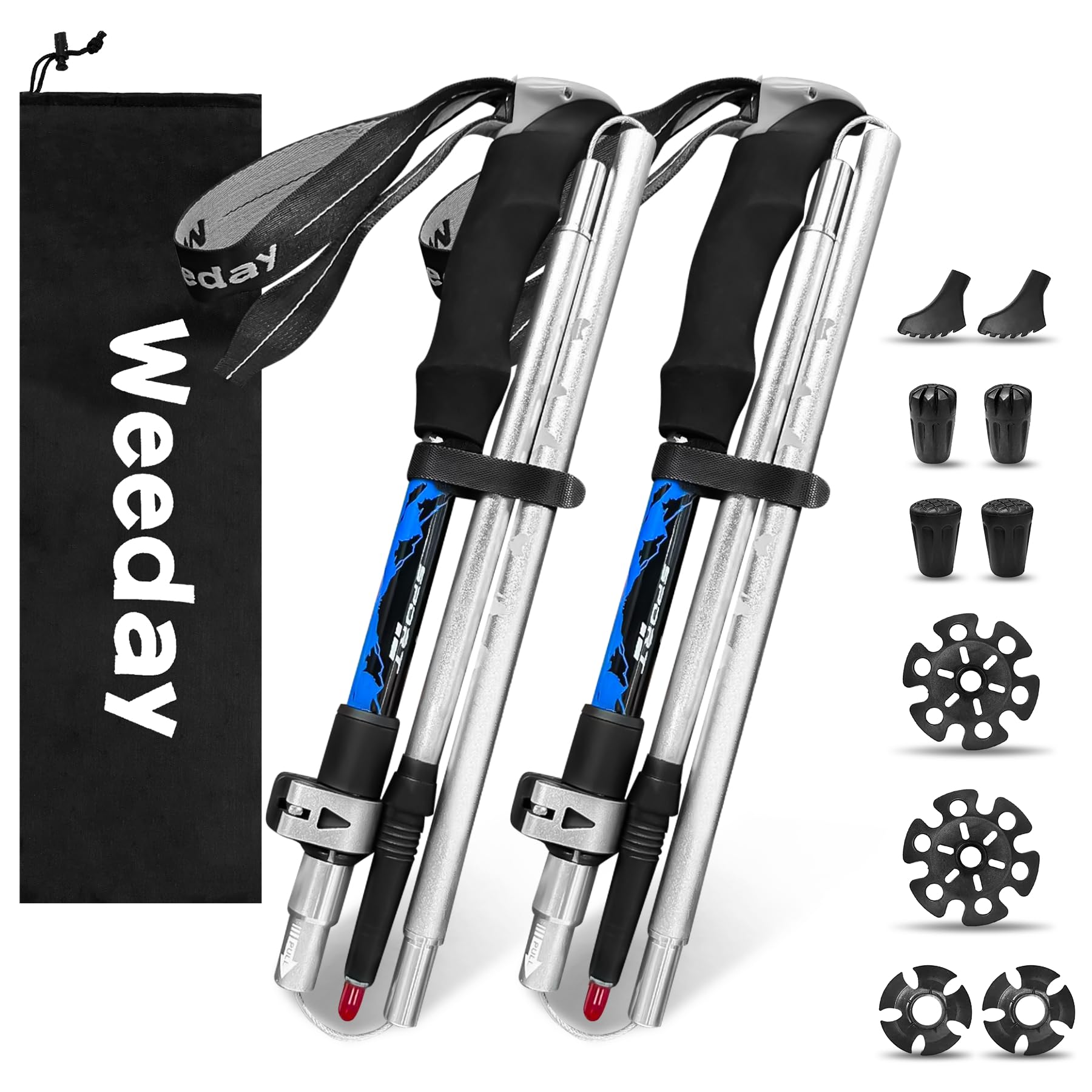 

Weeday Trekking Poles, 5-Section Folding Hiking Poles, 100-130cm Adjustable, 2-Pack [Storage Size 32cm, Ultra-Lightweight 250g], Includes 10 Accessori