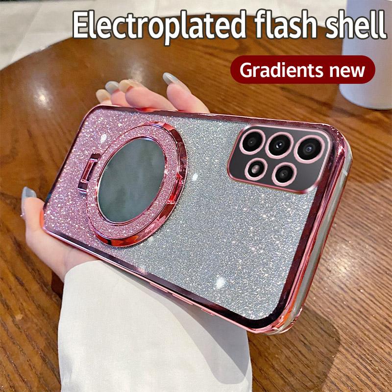 Glitter Sequins Mirror Girl's Summer Phone Case For Samsung Galaxy A30 A30S A31 A32 A33 A34 A35 A36 Magnetic Holder Bling Cover