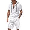 Men S Short Sleeve Shirt Shorts Set Hooded Summer Beach Casual