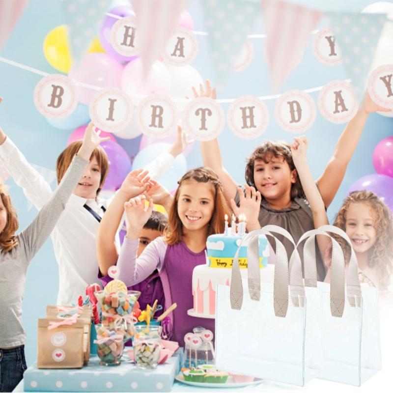 2Pcs Clear Packaging Bags Water Resistant PVC Gift Bag With Top Handle For Birthday Wedding Christmas Party Supplies