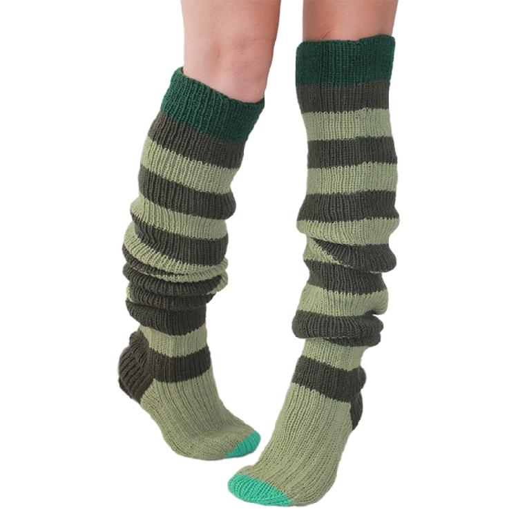 Autumn Slouch Crochet Knitting Colorful Striped Thigh High Long Socks for Women