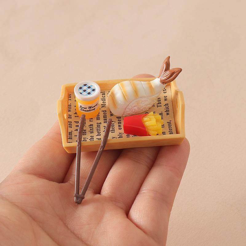 Japanese Style Dollhouse Miniature Food Tray Set with Shrimp Tail Clip Accessories
