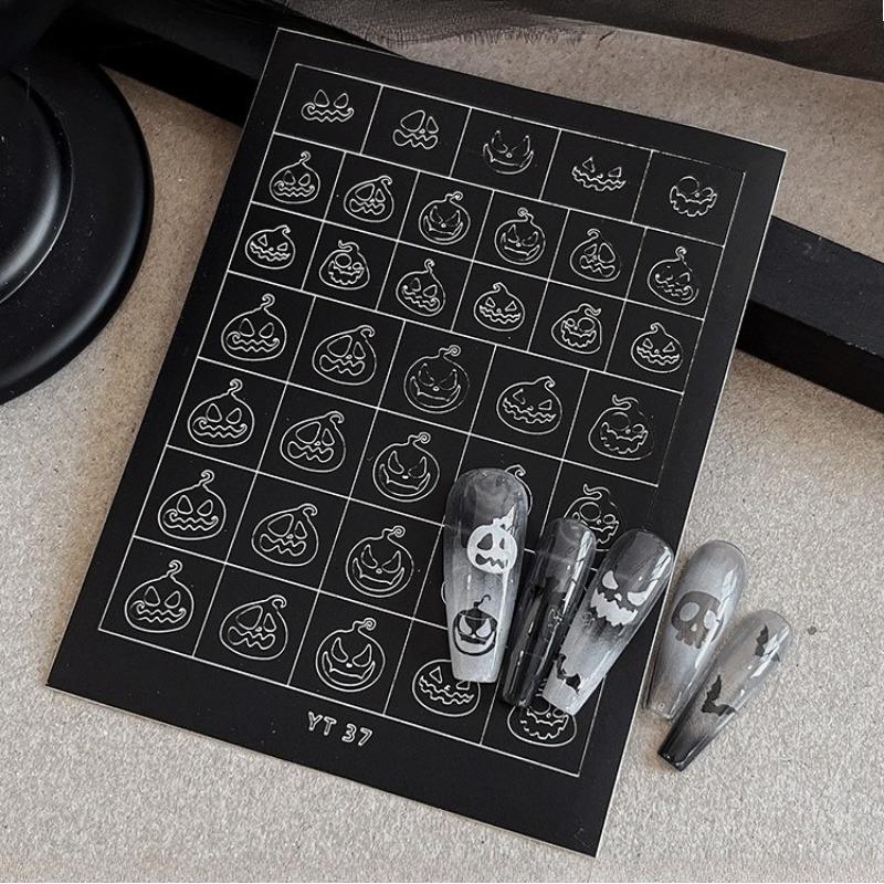 1/6pcs Nail Art Decorations Stickers Spray Painted Hollow Halloween Nail Stickers French Pumpkin Heads Bats Ghosts Adhesive