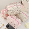 Floral Heart Print Cotton Makeup Bag For Women Travel Large Capacity Cosmetic Storage Bag Wash Pouch Student Stationery Pen Bag
