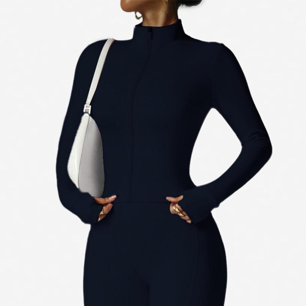 Waist-Cinching Yoga Set: Long-Sleeve Jacket & Butt-Lifting Micro-Flare Pants - Women's Sportswear for Autumn/Winter.