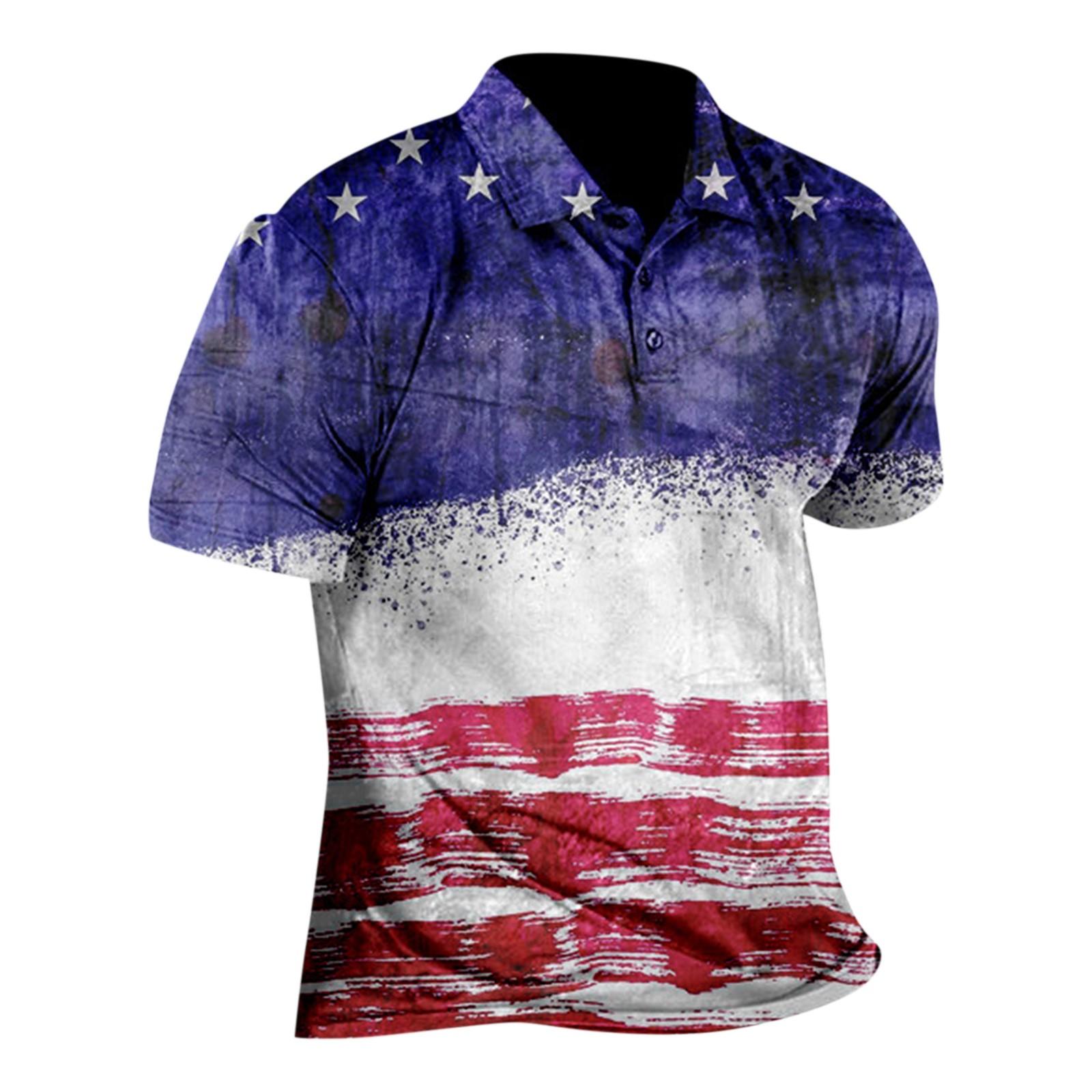 

Western Men s Top With Independent Day Printing Short Sleeved Flip Button Fashionable Loose Fitting Shirt XXL белый