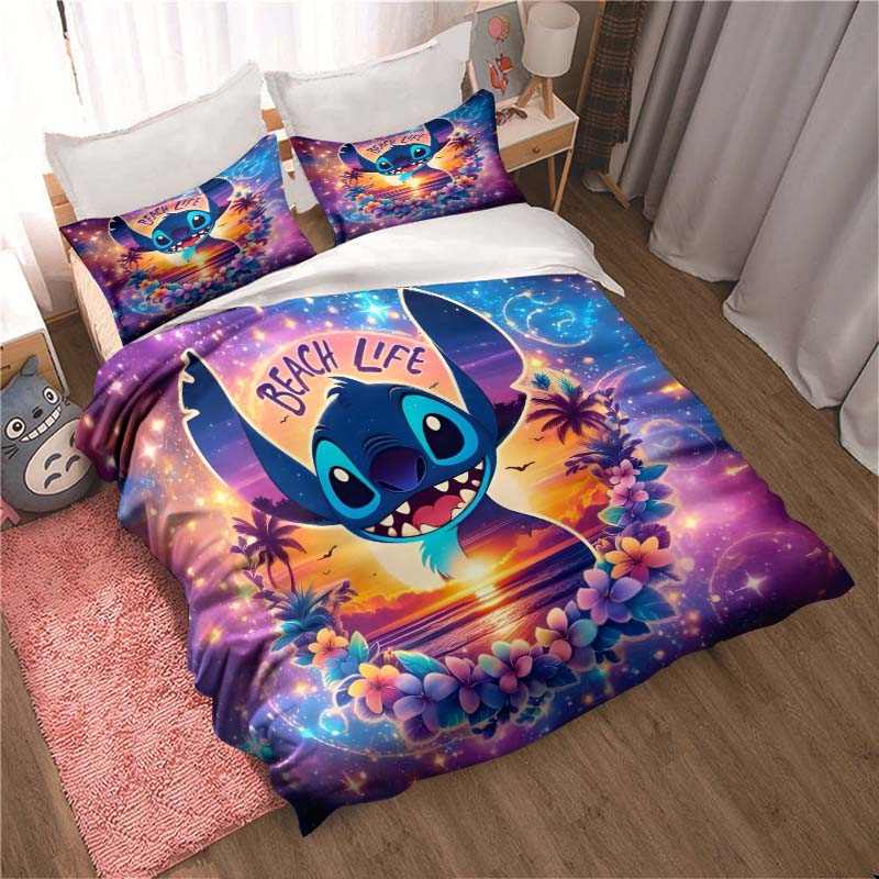 

3-PieceVibrant Stitch Cartoon Duvet Cover & Pillowcase Set — Cute 3D-Printed Home Decor, Creative Oversized Bedding 135x200cm