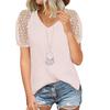 European and American Women's Waffle Lace V-Neck Short-Sleeve T-Shirt - 2022 Spring/Summer Collection