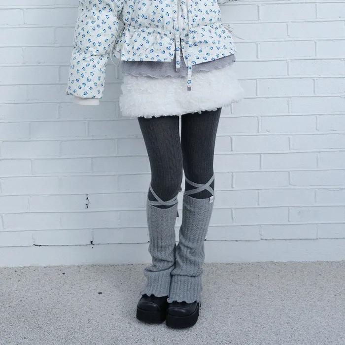 LACE LONG KNIT WARMER(GREY)