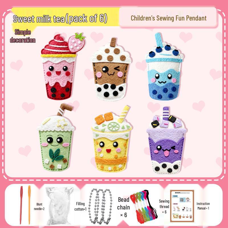 

Cartoon Milk Tea Cup Cross-Stitch DIY Kit - Creative Needlework Set for Kids Handmade Craft.