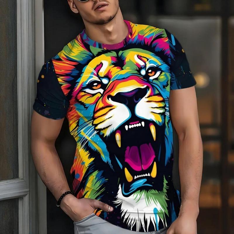 Men's T-shirt Summer Outdoor Casual Round Neck Short Sleeve Top 3D Animal Printed Patterns Large OverSize Loose Men's Clothing