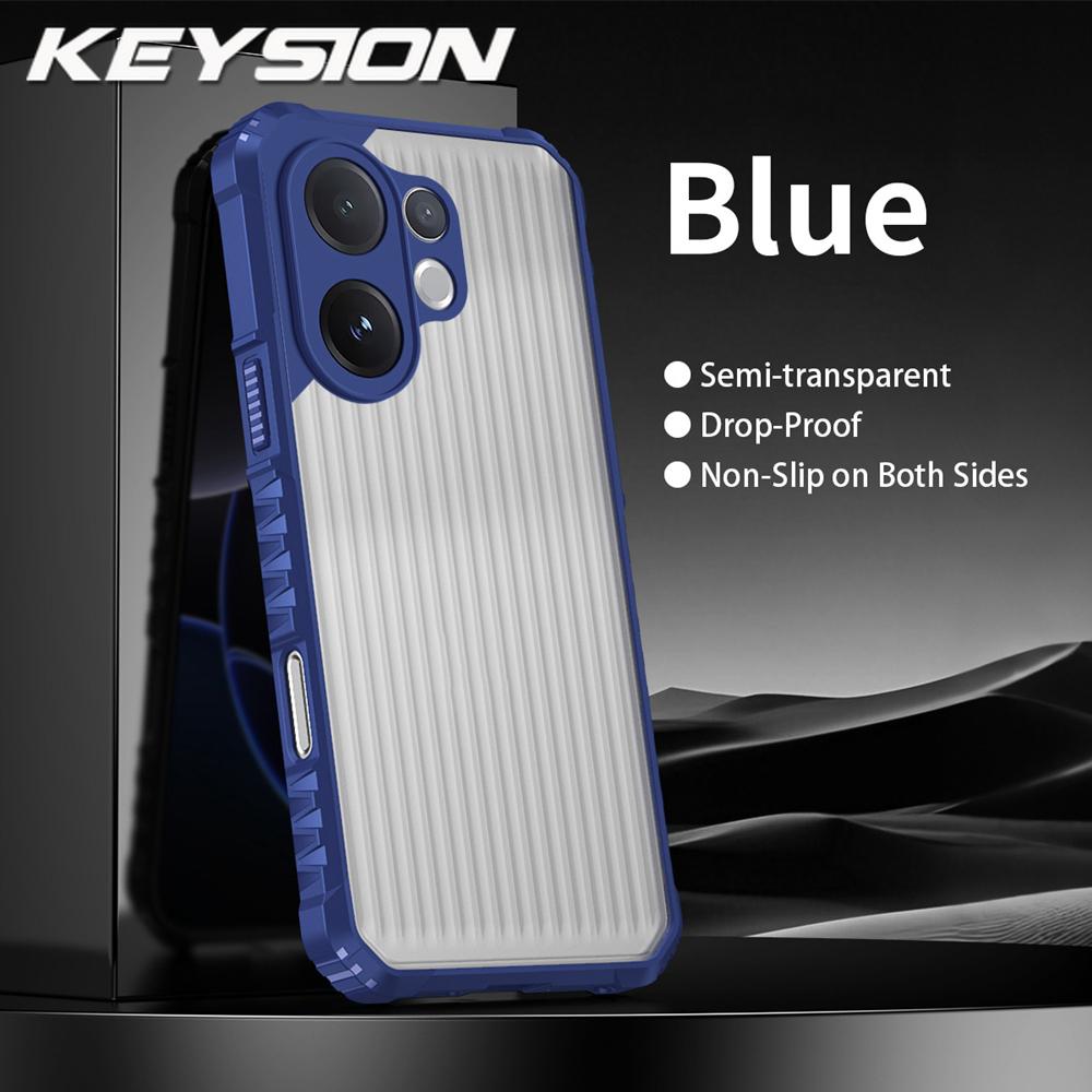 KEYSION Heavy Duty Shockproof Phone Case for VIVO V60 Soft Silicone+PC Translucent Matte Back Cover for VIVO V60 5G