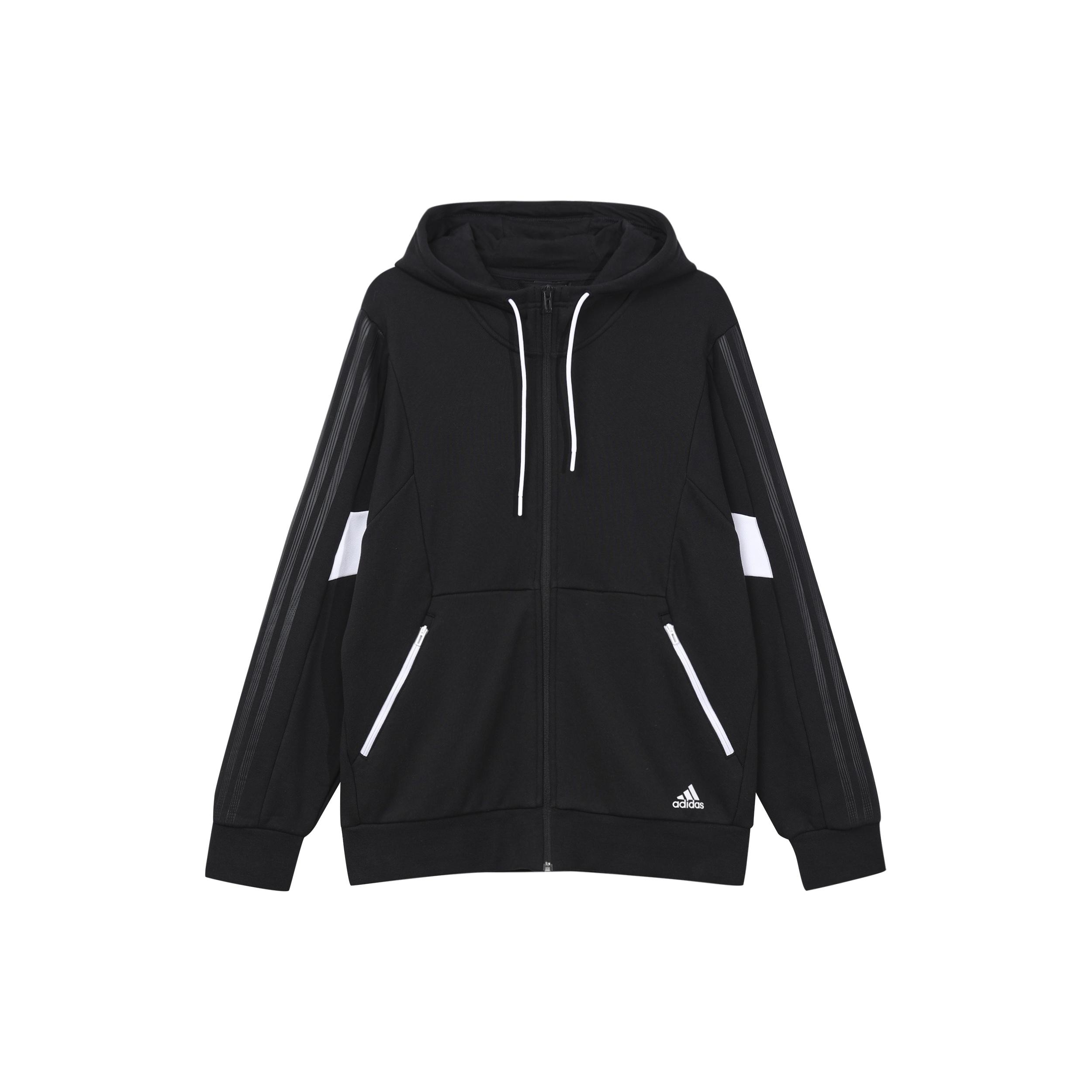 adidas St Kn Block Jkt Sports Training Knit hooded Logo Jacket Black Men s H40195 S