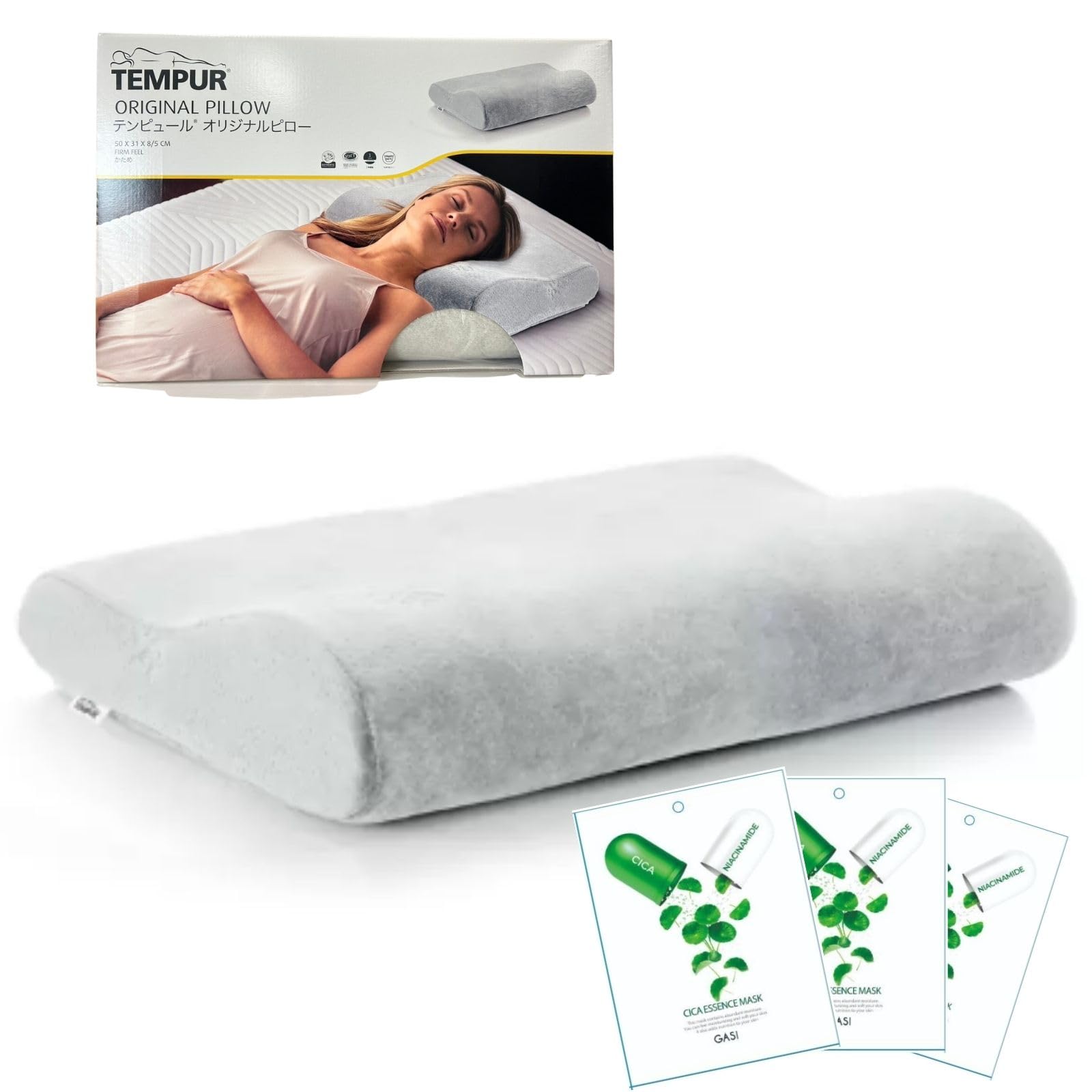 

Tempur Original Neck Memory Мягко облегает голову для сна Поддерживает позвоночник прямым Оригинальный набор масок для красоты Подушка, Жесткая, Пена, Шея, Спина, + 3 предмета серый