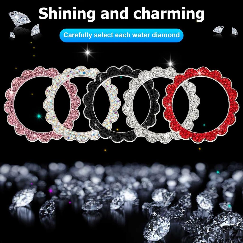 Bling Car Push to Start Button Sticker, Crystal Rhinestone Vehicle Engine Start Stop Ring Decal, Auto Interior Key Ignition Knob Ring Cover