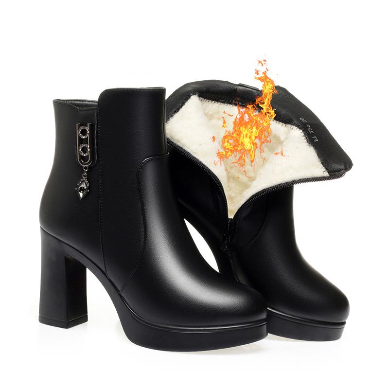 

Mom shoes cotton shoes, new autumn and winter high heels women s short boots temperament boots waterproof table leather shoes 34