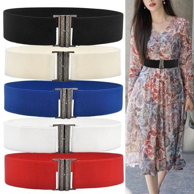Fashion Metal Buckle Women Elastic Band Waist Defining Solid Color Stretch Waistband Comfortable Waist Corset Ladies Female