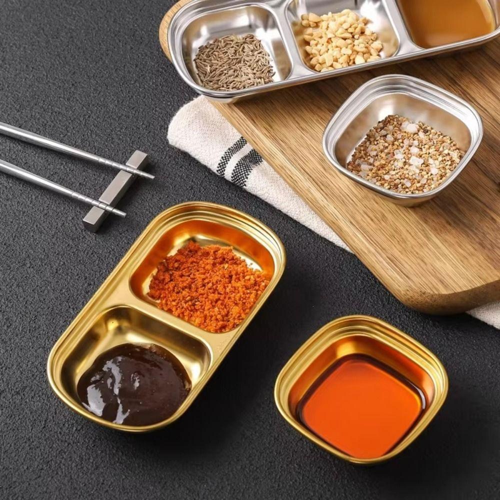 2Pcs Thickened Seasoning Dish Stainless Steel BBQ Seasoning Dip Plate Sauce Plate  Restaurant Use