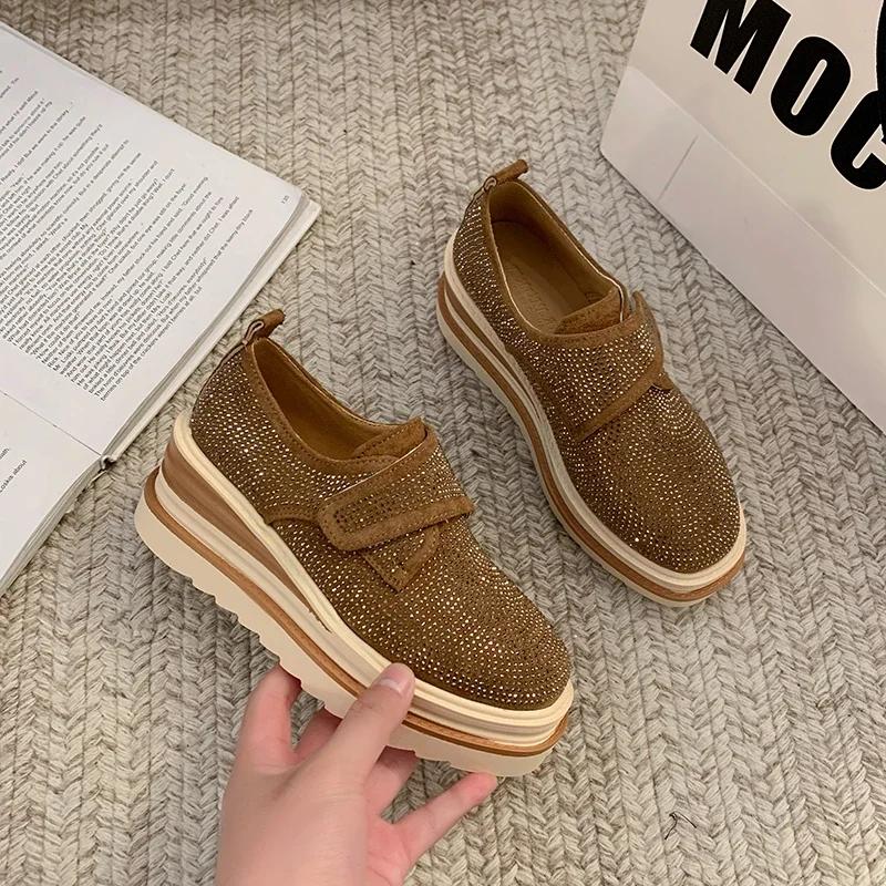 Fashion Women's Designer Platform Sneakers Heel Height 8cm Sparkling Crystal Casual Women Shoes Fashion Matte Luxury Water Diamond Shoes