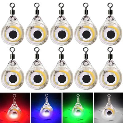 10pcs Deep Drop Led Fishing Light Eye Shape Fishing Lure Light Underwater Fishing Bait Squid Luminous Lures for Attracting Fish