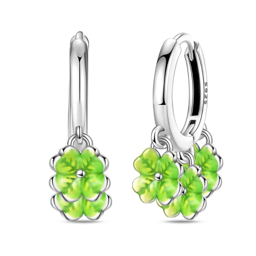 925 Silver Four Leaf Clover Pendant Green Lucky Charm Beads DIY Jewelry for Women Bracelet Making Diy