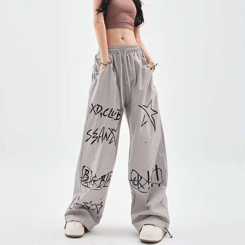 Women's Autumn Wide-Leg Graffiti Sweatpants: Street Style Hip Hop Trousers
