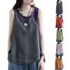 Damen Vintage Oversized Baumwolle Leinen Asymmetrisch Knopf Verziert Patchwork Ärmelloses Tanktop