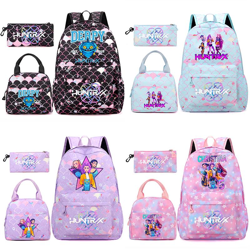 3Pcs/set Anime Cartoon Printed Backpack Handbag Pencil Case for Teenger Student Girl Boy Large Capacity Waterproof Bookbag