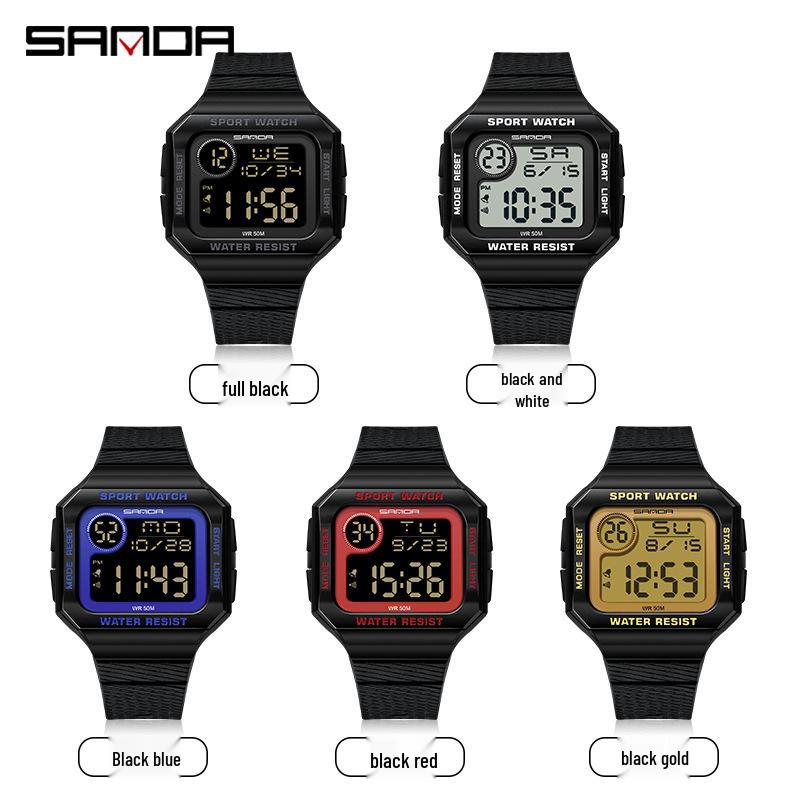 Sanda Retro Square Sporty Multifunction Waterproof Youth Electronic Watch