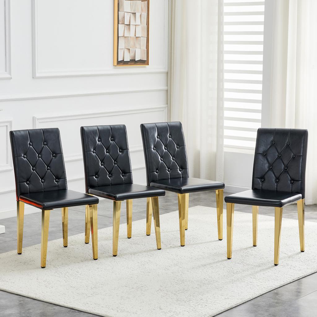 Set of 4 Dining Chairs In Black with High-Gloss Gold – Light Luxury, Gold-Colored Metal Legs for Versatile Combination Options