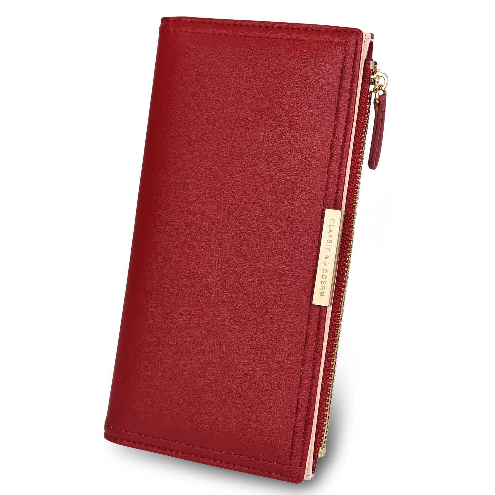 

Mokose Women s Zipper and Magnetic Closure WalletClutch Bag with Long Bifold Coin Purse, Small, Red, Small, Modern Style