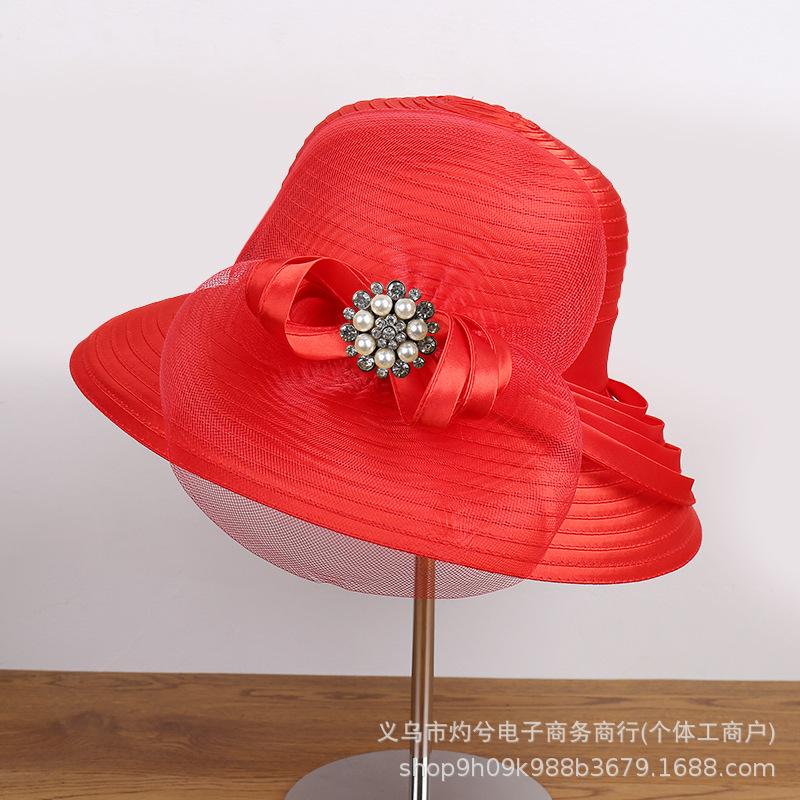New flower mesh gauze hat women's spring and summer face covering sunscreen basin hat British retro sunshade elegant bow bucket hat