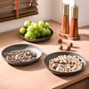 ZISIZ Round Plastic Grey Wood Grain Snack & Tea Tray