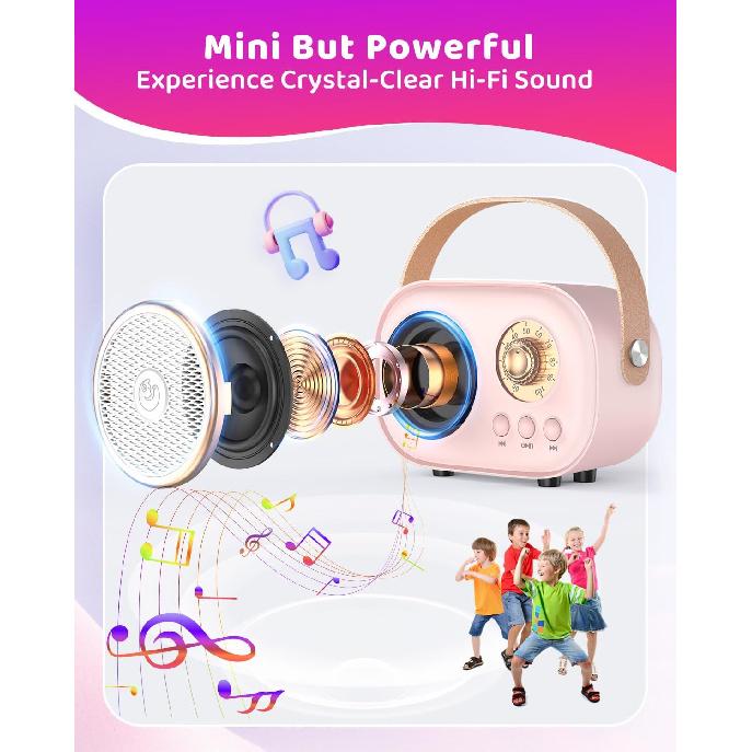 Mini Karaoke Machine with 2 Wireless Microphones,Portable Bluetooth Karaoke Machine for Kids Toys Gifts Boys Girls 3 4 5 6 7 8 9 10 11 12+ Years Old
