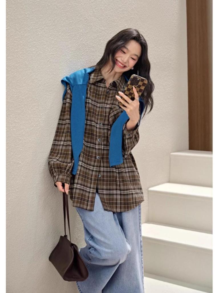 **Fulan Casual Retro Plaid Lapel Jacket - Women's Early Autumn/Winter Top**