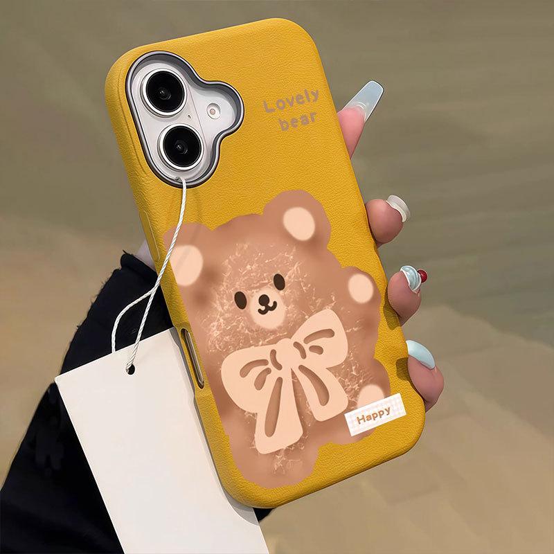 

Милый чехол-панцирь с мишкой, подходит для iPhone16pro, мягкий чехол Apple 115, чехол для мобильного телефона 14, кожаный узор 13, серебристая рамка 12 Apple 12PROMAX