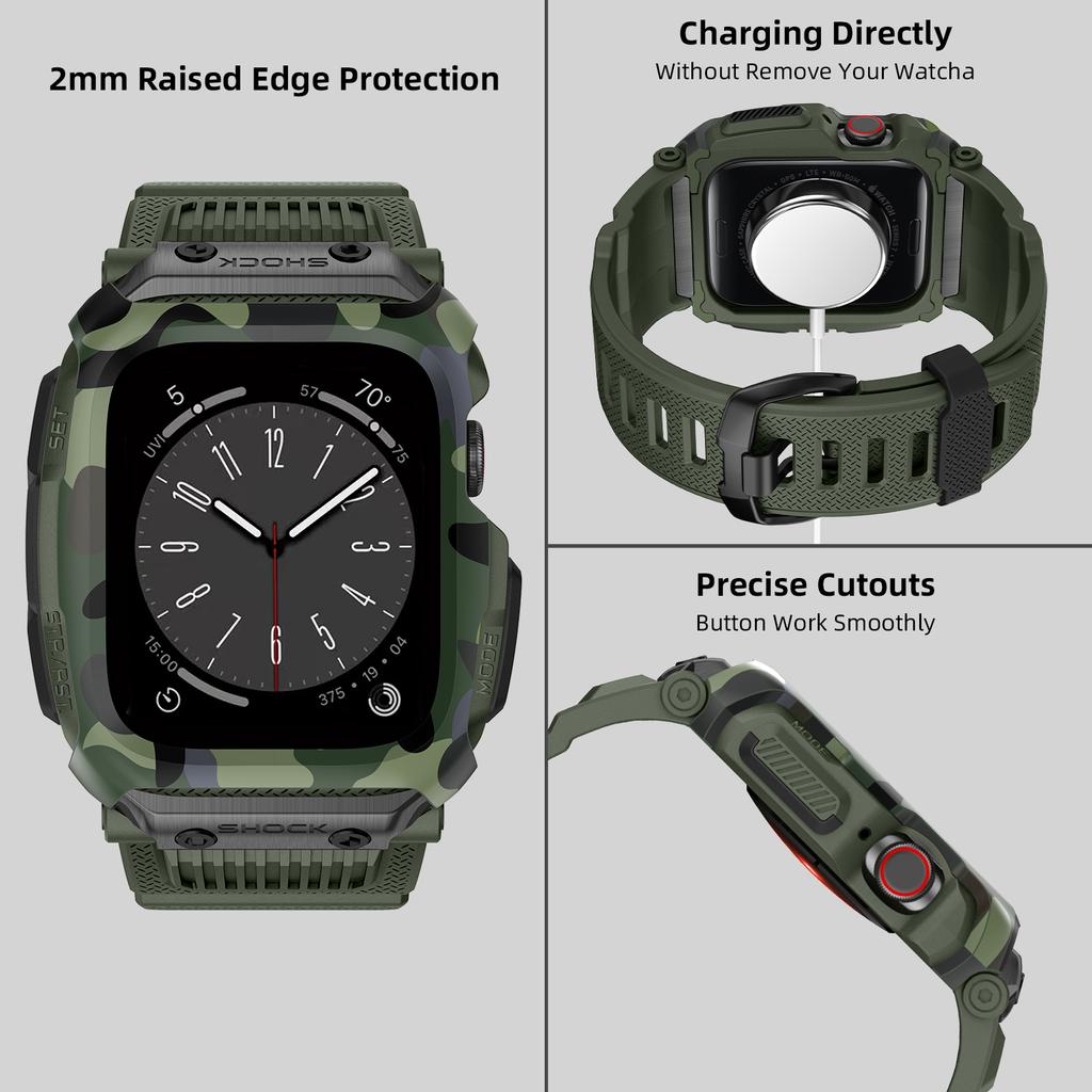 Sport Case+Strap for Apple Watch Band 8 7 45mm Waterproof Drop-Resistant Iwatch Series 6 SE 5 4 3 2 44mm 42mm Mod Kit Correa
