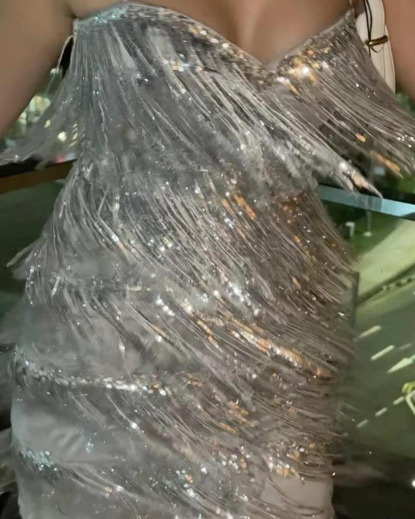 2026 Women's Sequin Fringe Bodycon Spaghetti Strap Evening Dress