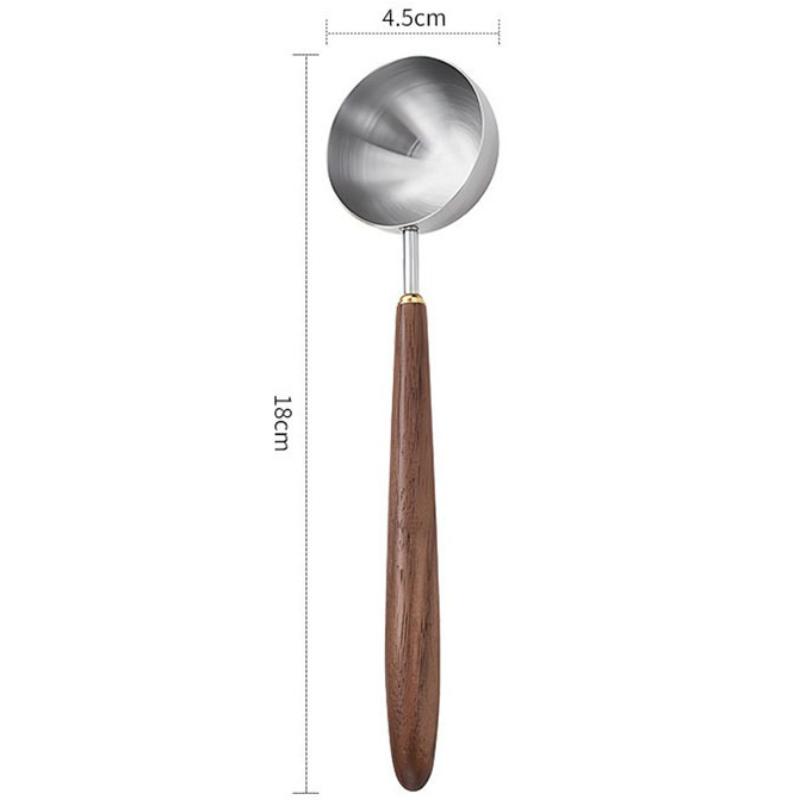 Stainless Steel Wood Handle Coffee Measuring Spoon Walnut Wood Long Handle Coffee Spoons Ice Cream Scoop Baking Dessert Utensils