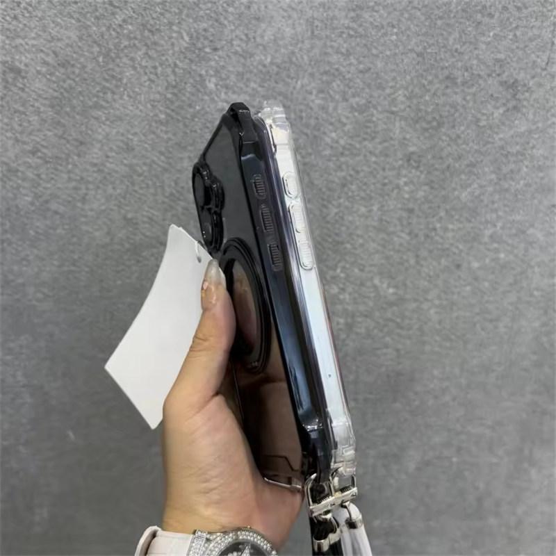 Crossbody Lanyard Transparent Magnetischer Halter Ständer Hülle Für iPhone17 Air 16e 11 12 13 14 15 Pro Max Plus Halskette Schultergurt Harte Abdeckung
