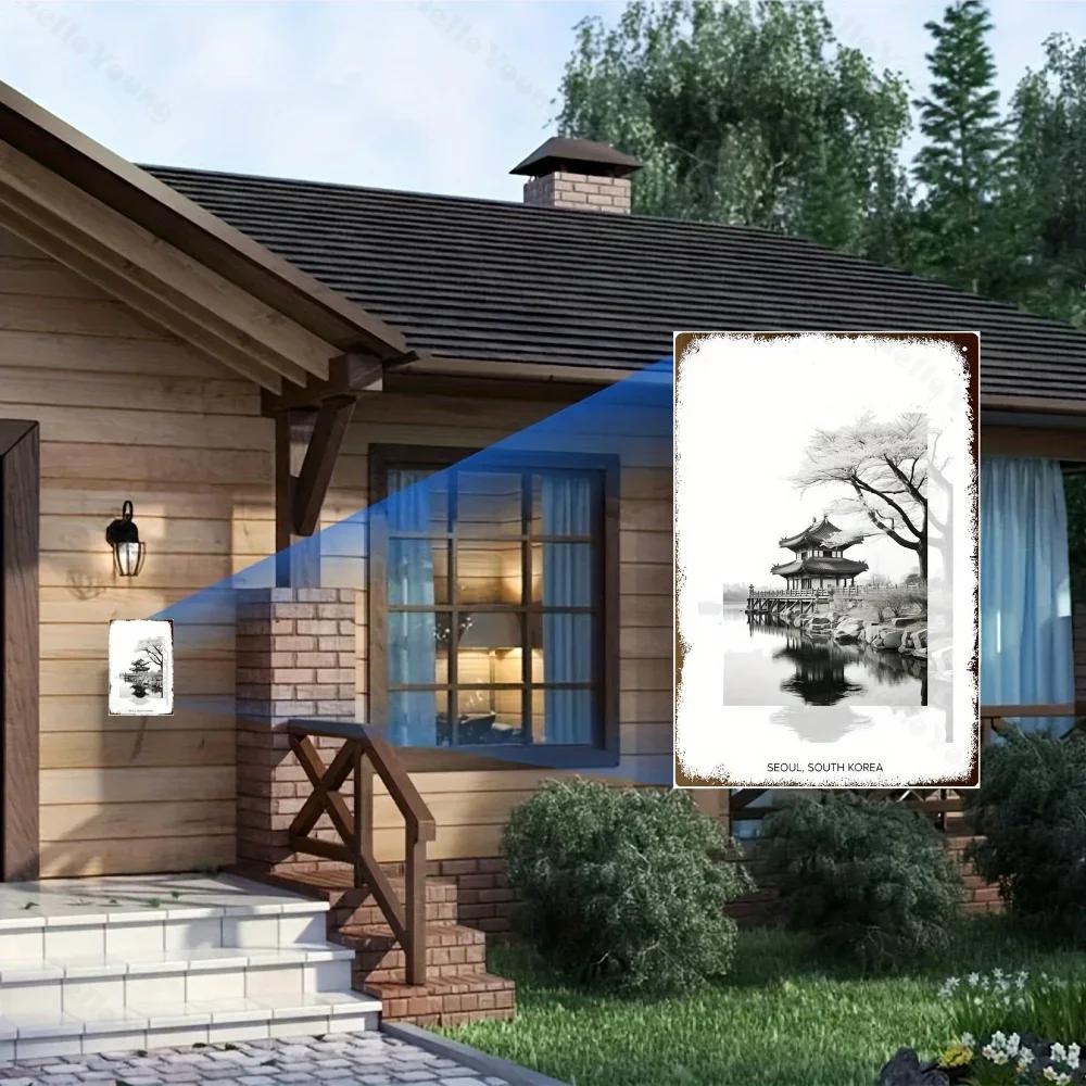 1pc Seoul Korea Vintage Photo Poster, Art Deco Style. Monochrome Vistas On Aluminum Sign, Unframed Wall Decor for Any Space.