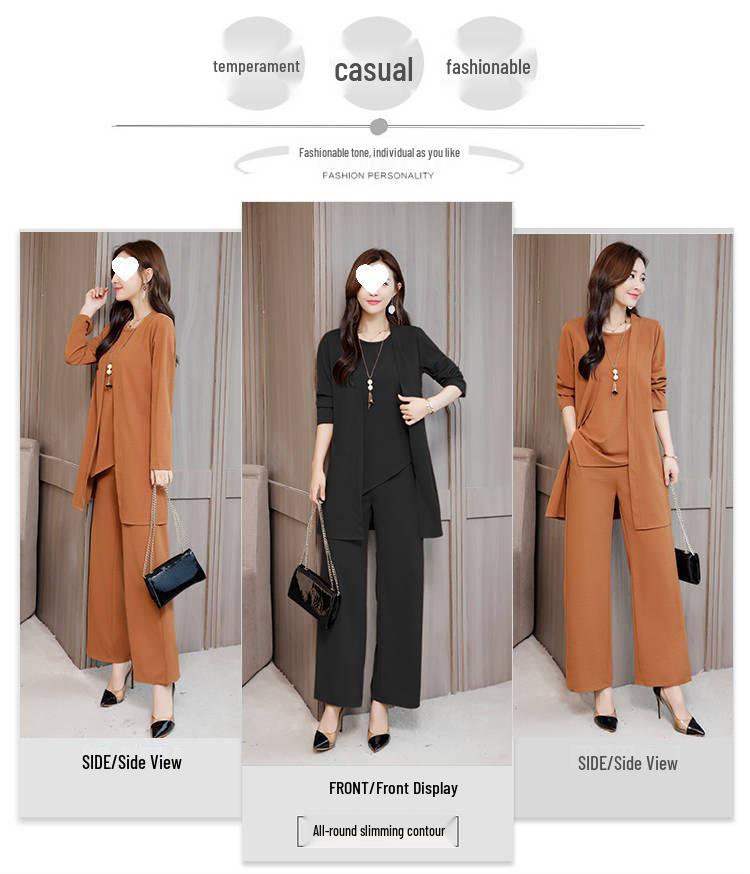 Costume Élégant pour Femme - Pantalon Large Noir - Ensemble Trois Pièces - Automne/Hiver 2025